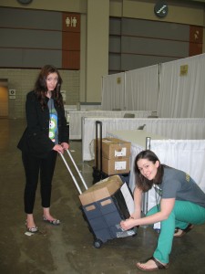 We hauled around so many free flyers for teachers that we broke the cart! At least it broke on the last trip!